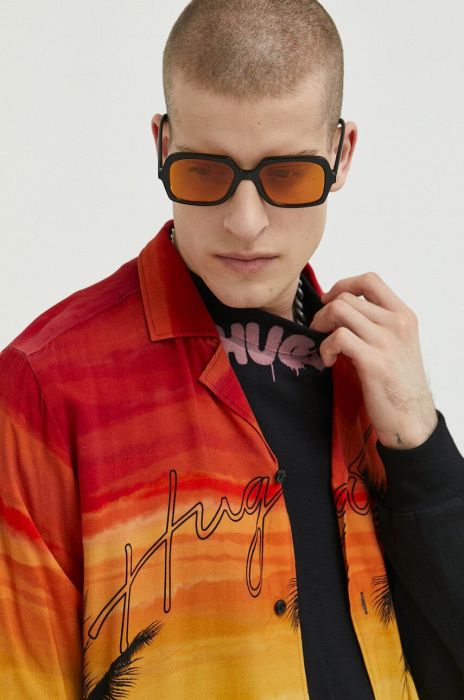 Сорочка HUGO чоловіча колір помаранчевий regular