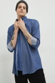 Сорочка HUGO чоловіча колір синій slim комір button-down