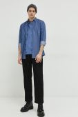 Сорочка HUGO чоловіча колір синій slim комір button-down