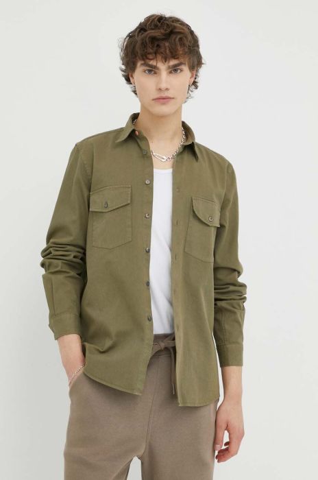 Бавовняна сорочка PS Paul Smith чоловіча колір зелений regular класичний комір (3238221)