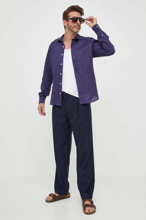 Сорочка з льону North Sails колір синій regular класичний комір (3150761)