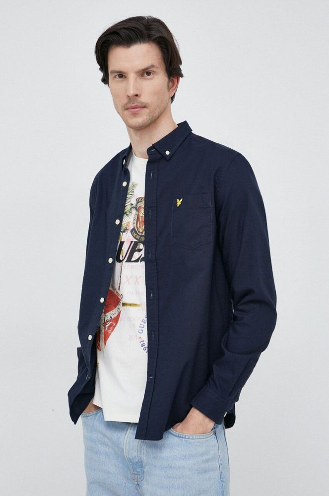 Бавовняна сорочка Lyle & Scott чоловіча колір синій regular комір button-down