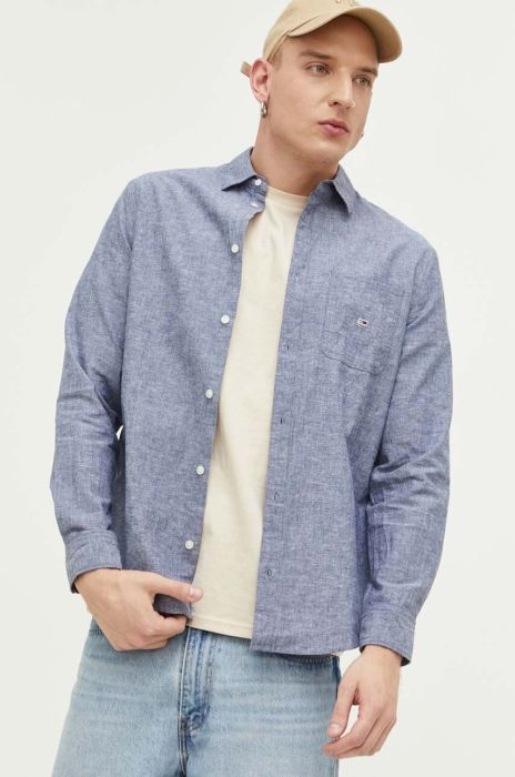 Сорочка з домішкою льону Tommy Jeans колір синій regular (3277211)