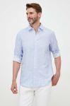 Сорочка з льону United Colors of Benetton regular класичний комір колір блакитний