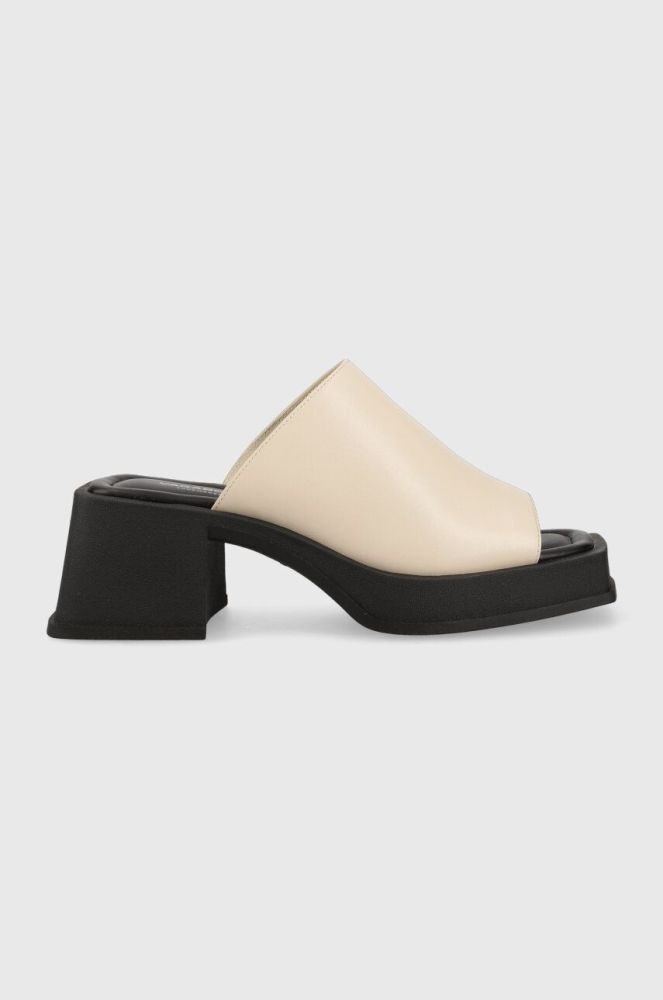 Шкіряні шльопанці Vagabond Shoemakers HENNIE жіночі колір бежевий каблук блок 5337.001.02