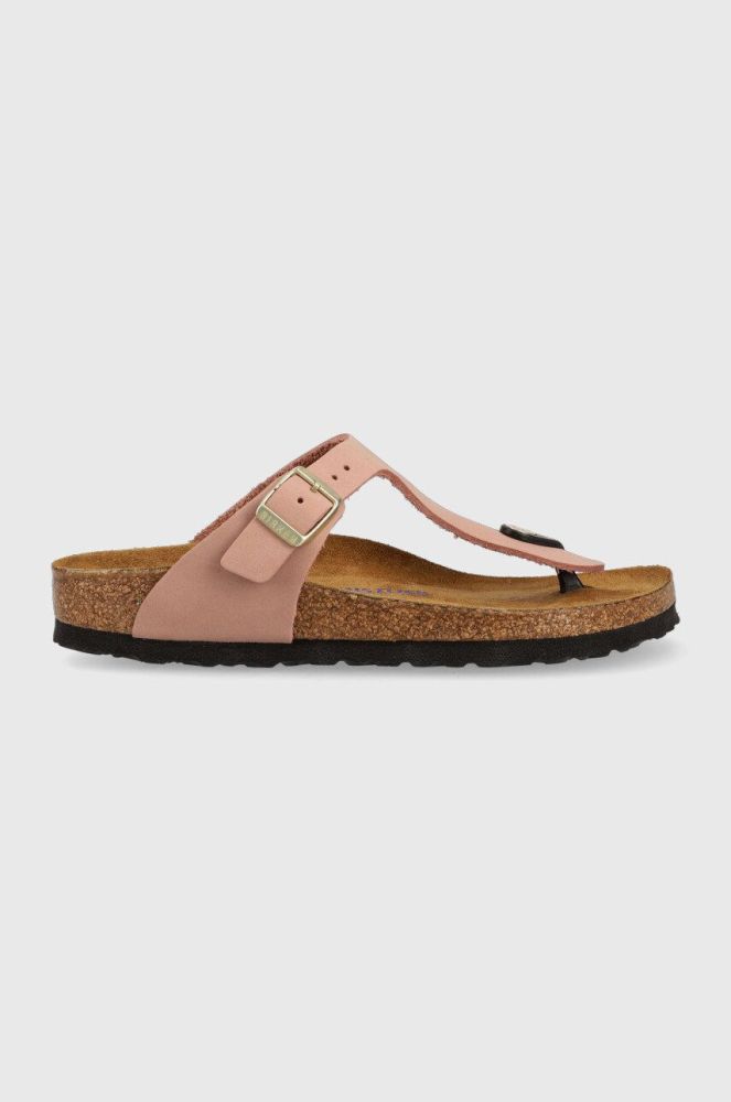 Замшеві в'єтнамки Birkenstock Gizeh SFB жіночі колір рожевий на плоскому ходу 1024106