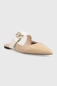 Шкіряні шльопанці Tommy Hilfiger TH POINTY FEMININE MULE жіночі колір бежевий FW0FW06997