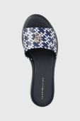 Шкіряні шльопанці Tommy Hilfiger TH SLIP ON SANDAL FLATFORM MONO жіночі колір синій на платформі FW0FW07244