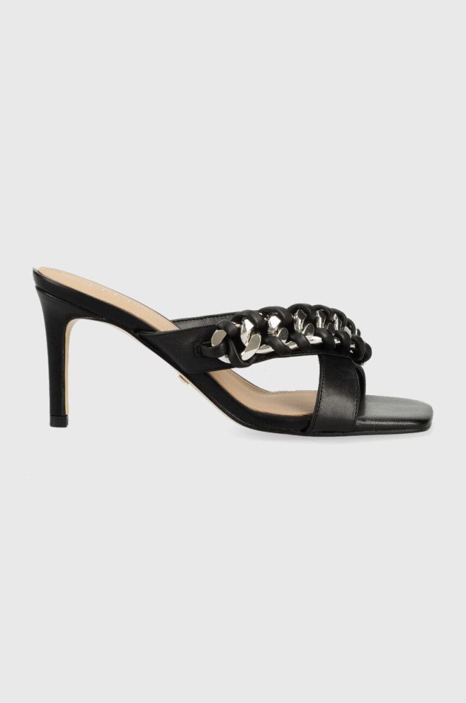 Шкіряні шльопанці Guess VALALY жіночі колір чорний на шпильці FL6VLY LEA03