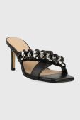 Шкіряні шльопанці Guess VALALY жіночі колір чорний на шпильці FL6VLY LEA03
