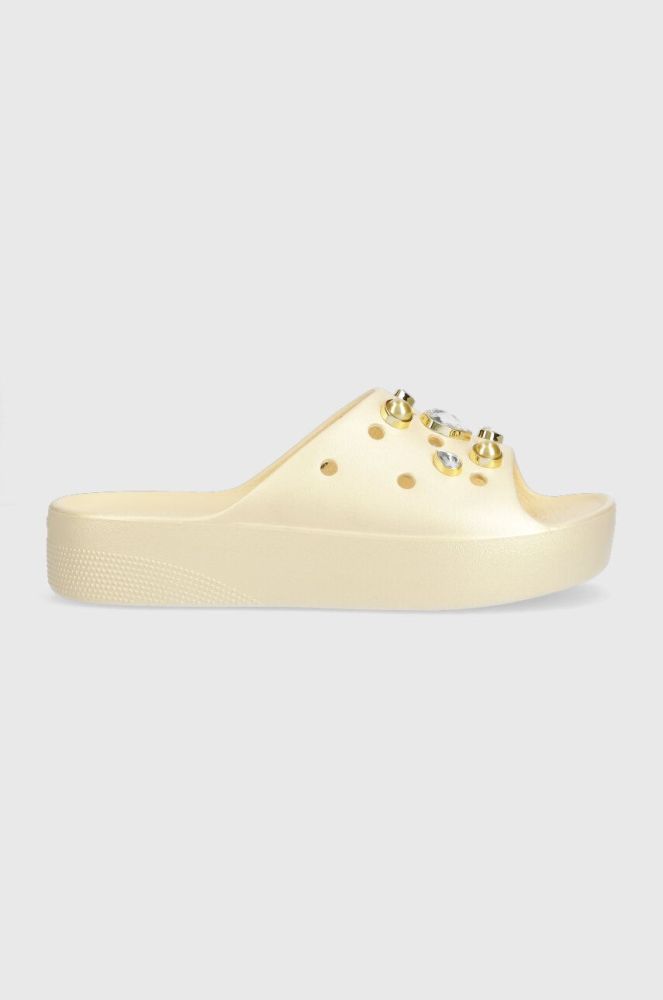 Шльопанці Crocs Classic Platform Crystals Perls Slide жіночі колір бежевий на платформі 208388