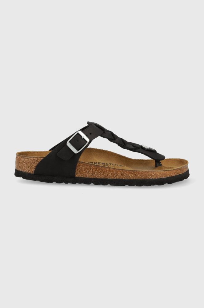 Шкіряні в'єтнамки Birkenstock жіночі колір чорний на плоскому ходу 1021349-black