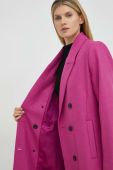 Вовняне пальто Gestuz колір рожевий перехідний двобортний