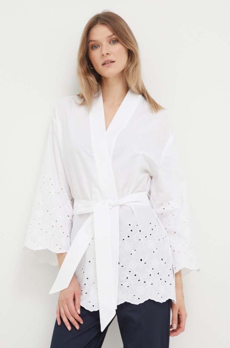 Бавовняний піджак United Colors of Benetton колір білий без застібки