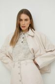 Шкіряна куртка Samsoe Samsoe жіноча колір бежевий перехідна