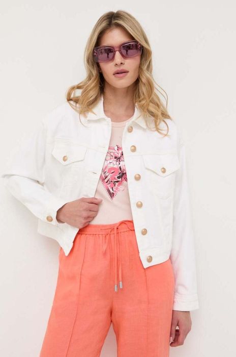 Джинсова куртка Guess жіноча колір білий перехідна