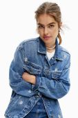 Бавовняна джинсова куртка Desigual перехідна oversize колір блакитний