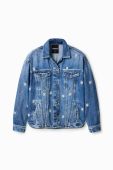 Бавовняна джинсова куртка Desigual перехідна oversize колір блакитний