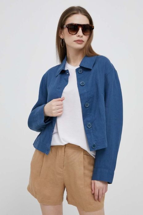 Сорочка з льону United Colors of Benetton колір синій regular