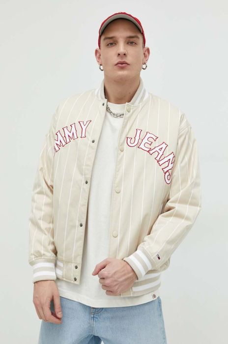 Куртка-бомбер Tommy Jeans чоловічий колір бежевий перехідна oversize