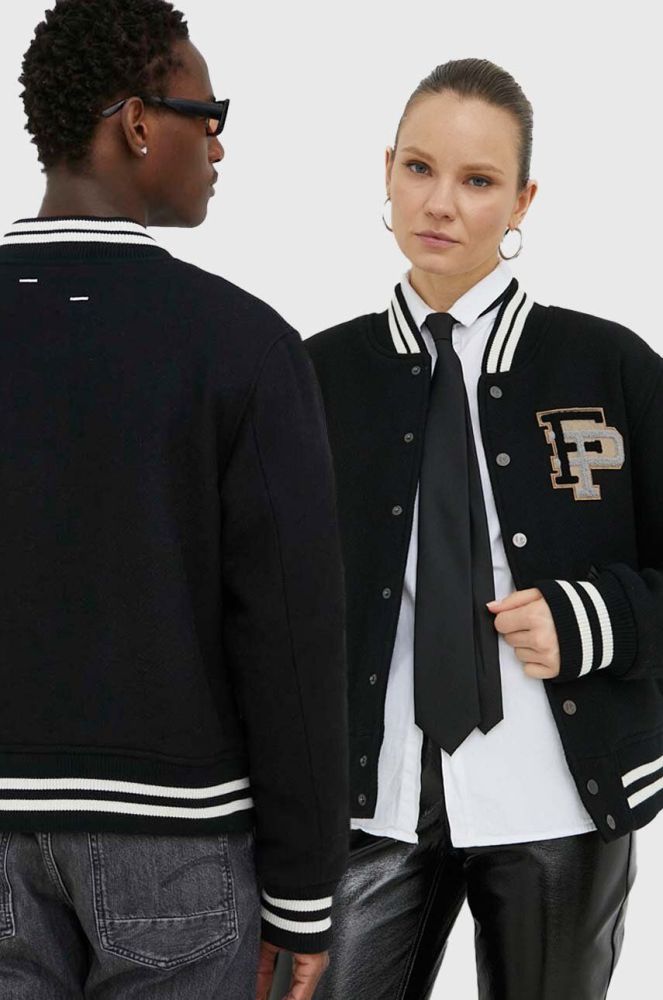 Вовняна куртка-бомбер Filling Pieces колір чорний перехідна oversize 81422201863-1863