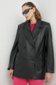 Шкіряний піджак Young Poets Society Pina колір чорний двобортний