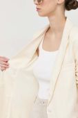 Льняний жакет Guess колір бежевий однобортний однотонна