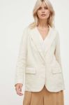Льняний жакет Sisley колір бежевий однобортний однотонна