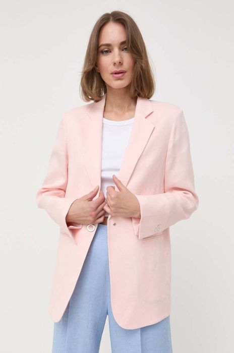 Льняний жакет BOSS колір рожевий однобортний однотонна