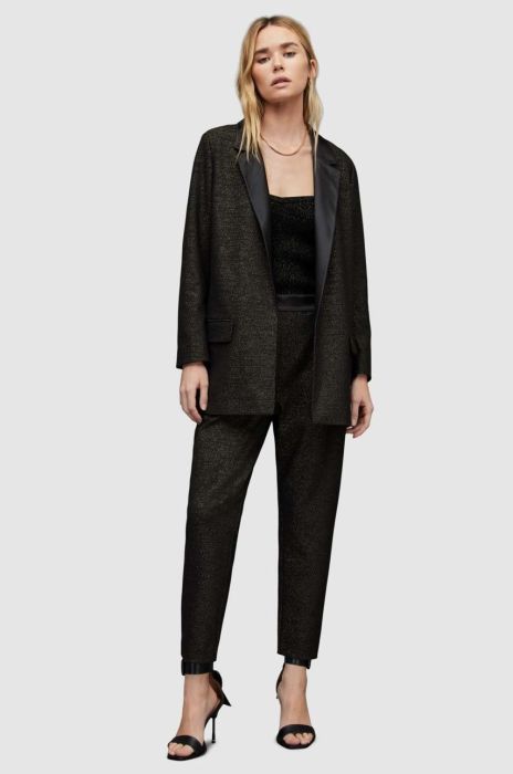 Піджак AllSaints колір чорний без застібки меланж
