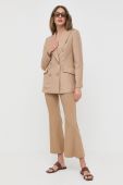 Піджак з домішкою льону Luisa Spagnoli колір бежевий двобортний однотонна