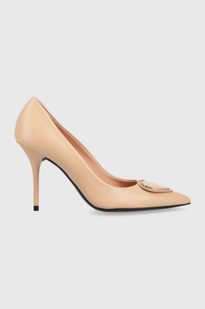 Шкіряні туфлі Love Moschino Scarpad Spillo 95 колір бежевий JA10139G1G