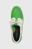 Замшеві мокасини Tommy Hilfiger TH BOAT SHOE жіночі колір зелений на плоскому ходу FW0FW07066