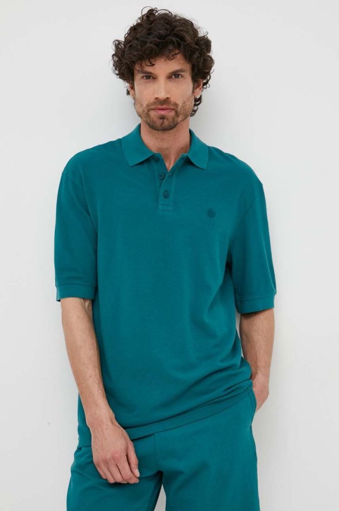 Бавовняне поло United Colors of Benetton колір зелений однотонний (3282692)