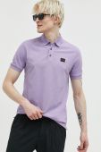 Бавовняне поло HUGO колір фіолетовий з аплікацією
