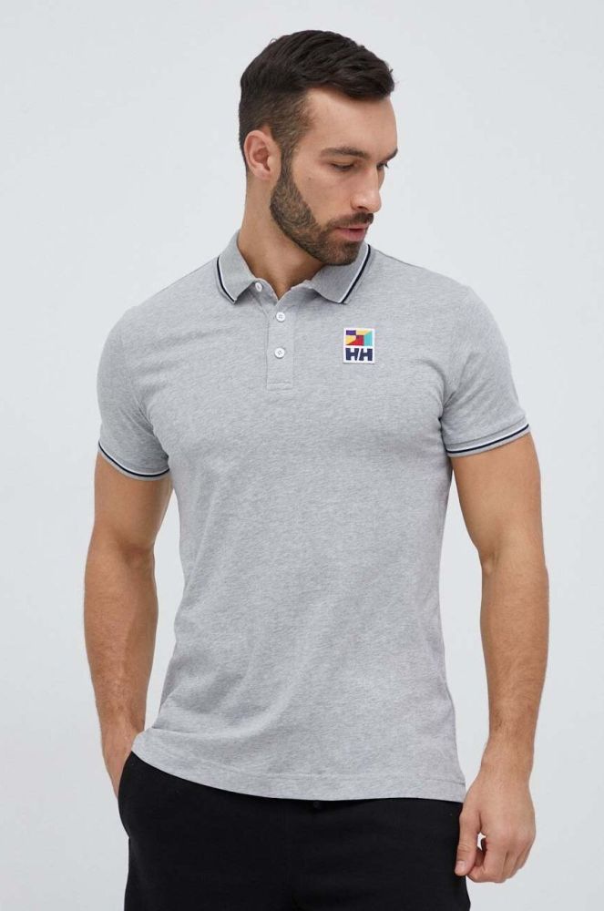 Бавовняне поло Helly Hansen колір сірий меланж