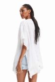 Бавовняне пончо Desigual колір білий