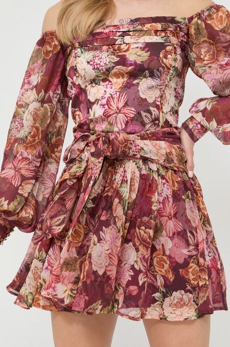 Спідниця Guess колір бордовий mini розкльошена