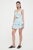 Бавовняна спідниця Guess mini розкльошена колір блакитний (3181556)