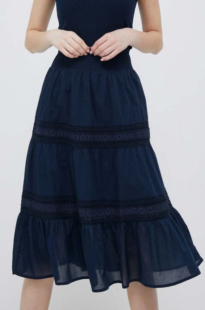Бавовняна спідниця Pepe Jeans Pelia колір синій mini розкльошена