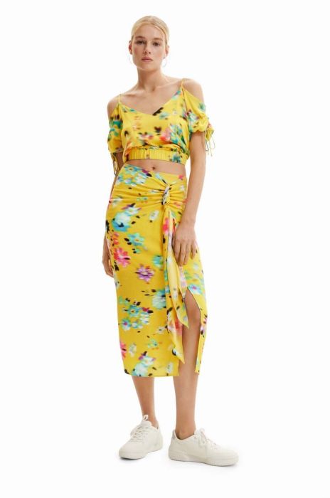 Спідниця Desigual колір жовтий midi пряма