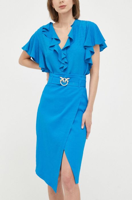 Льняна спідниця Pinko midi пряма колір блакитний