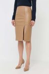Шкіряна спідниця BOSS колір бежевий mini пряма (3435945)