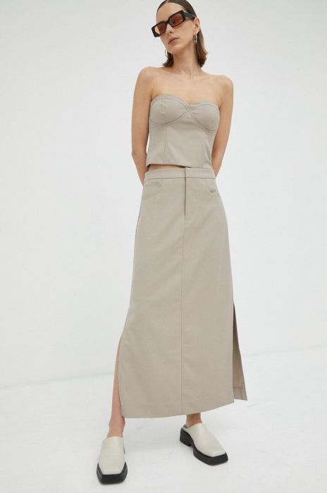 Спідниця Gestuz колір бежевий midi пряма