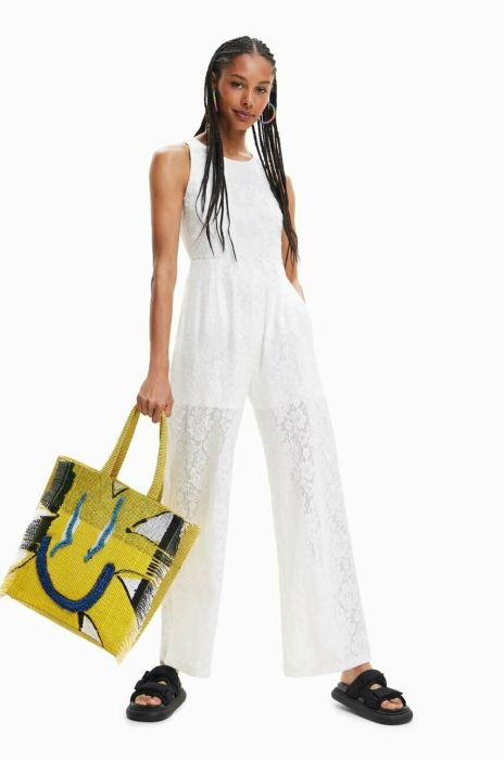 Комбінезон Desigual колір білий овальне декольте