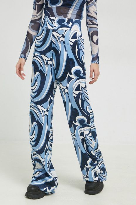 Штани HUGO жіночі широке висока посадка колір блакитний (2879697)