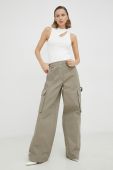 Бавовняні штани Remain жіночі колір бежевий широке висока посадка