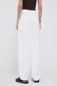 Штани з домішкою льону Emporio Armani колір білий широке висока посадка