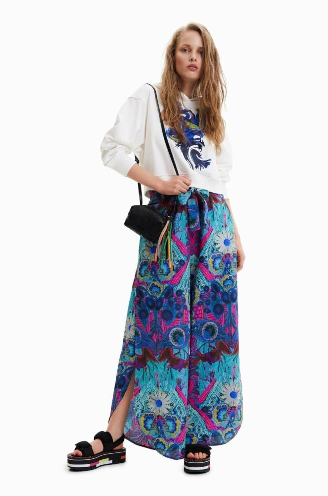 Бавовняні штани Desigual широке висока посадка колір барвистий