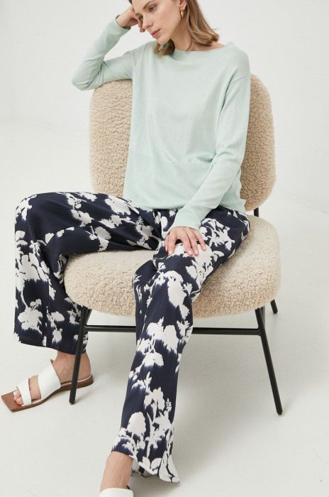 Шовкові штани Max Mara Leisure колір синій широке висока посадка